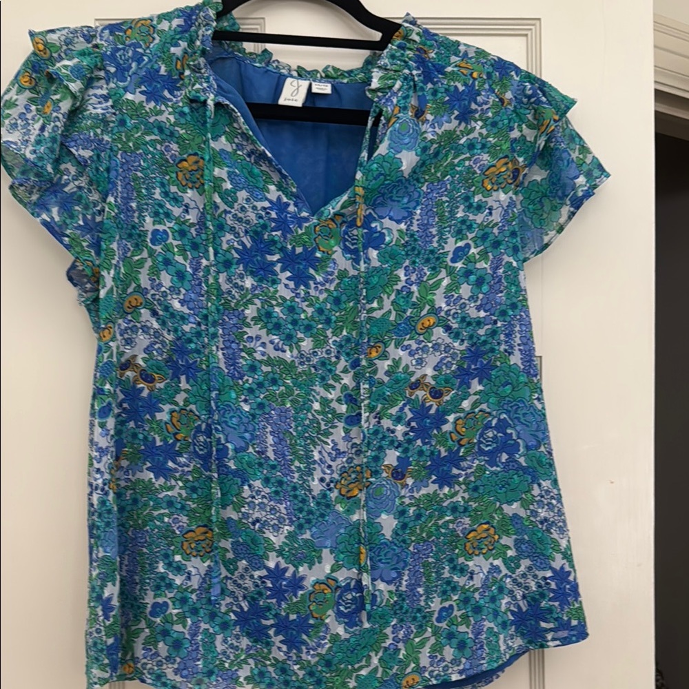 Joie Blue and Green Floral Blouse